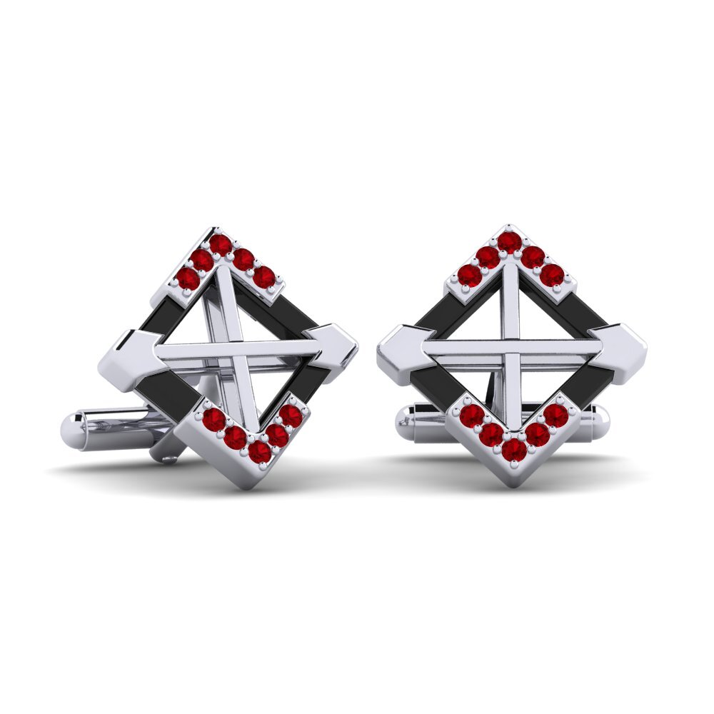 9ct White Gold Red Zirconia Cufflink Gamino