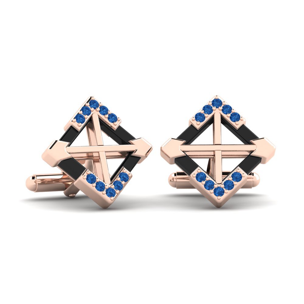 14ct Rose Gold Dark Blue Zirconia Cufflink Gamino