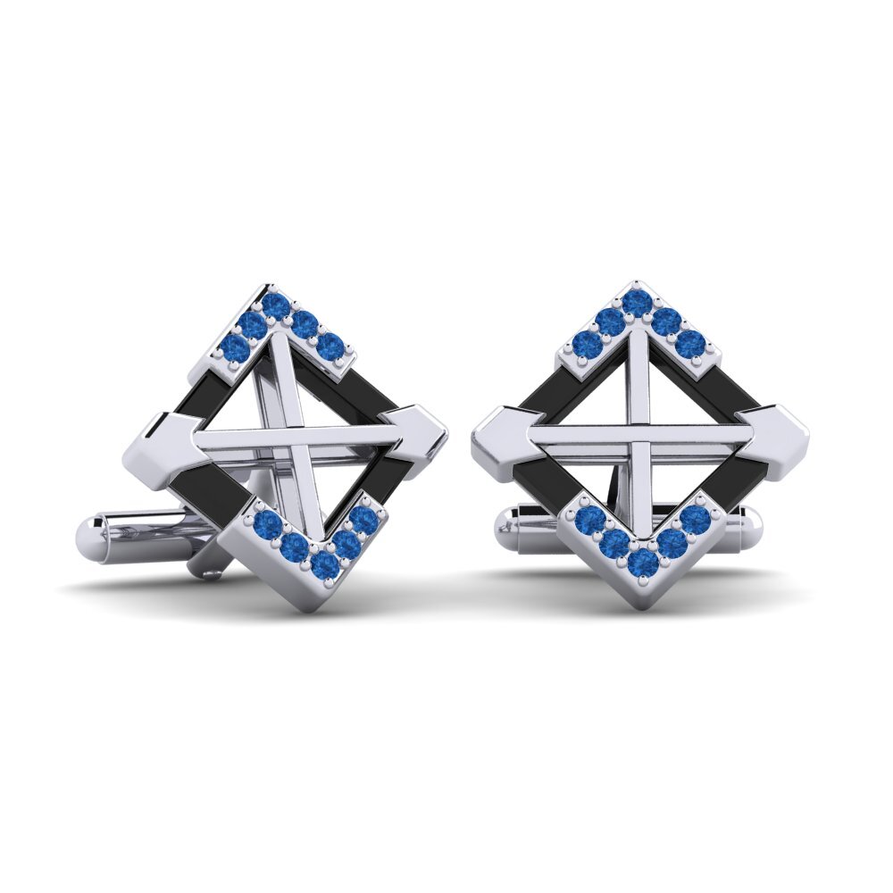 White Silver Dark Blue Zirconia Cufflink Gamino
