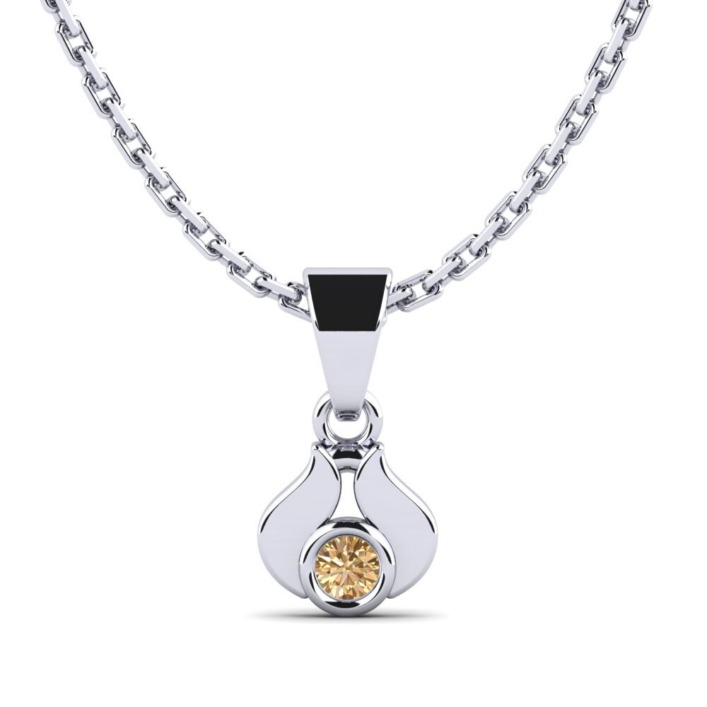 14k Oro Blanco Diamante café Colgante de Mujer Gardant