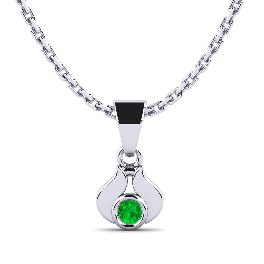 14k Oro Blanco Esmeralda Colgante de Mujer Gardant