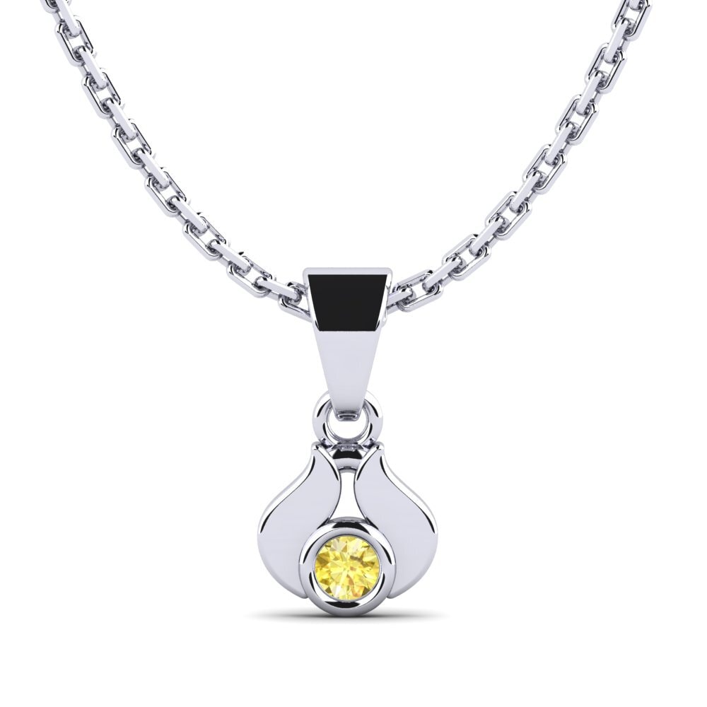 18k Oro Blanco Zafiro amarillo Colgante de Mujer Gardant