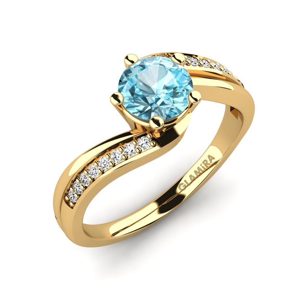9ct Yellow Gold Blue Zircon Engagement Ring Gardenia