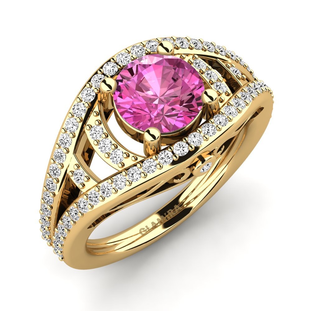 9k Oro Amarillo Topacio Rosa Anillo de compromiso Garland