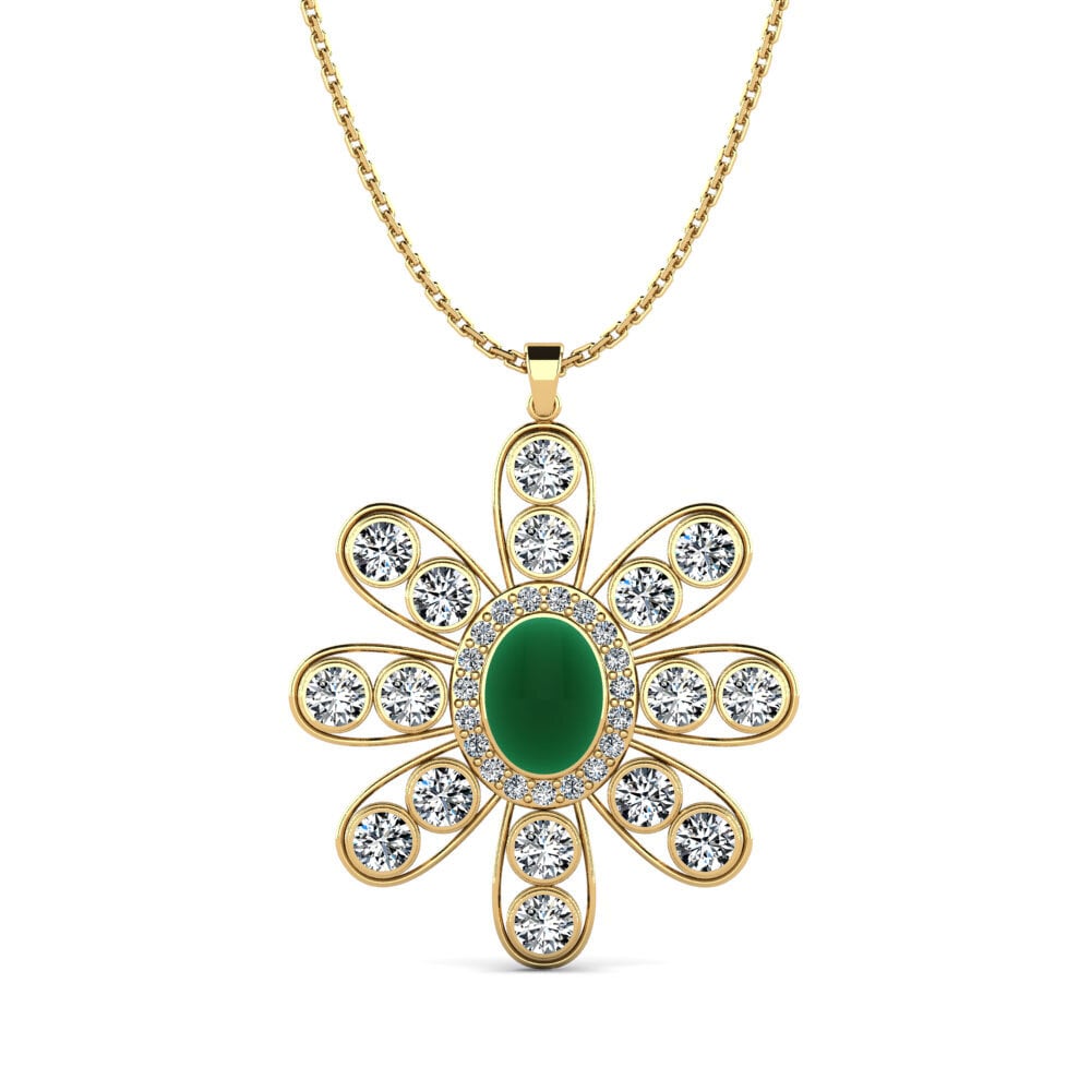 9k Oro Amarillo Esmeralda Cabujón Colgante de Mujer Garvin