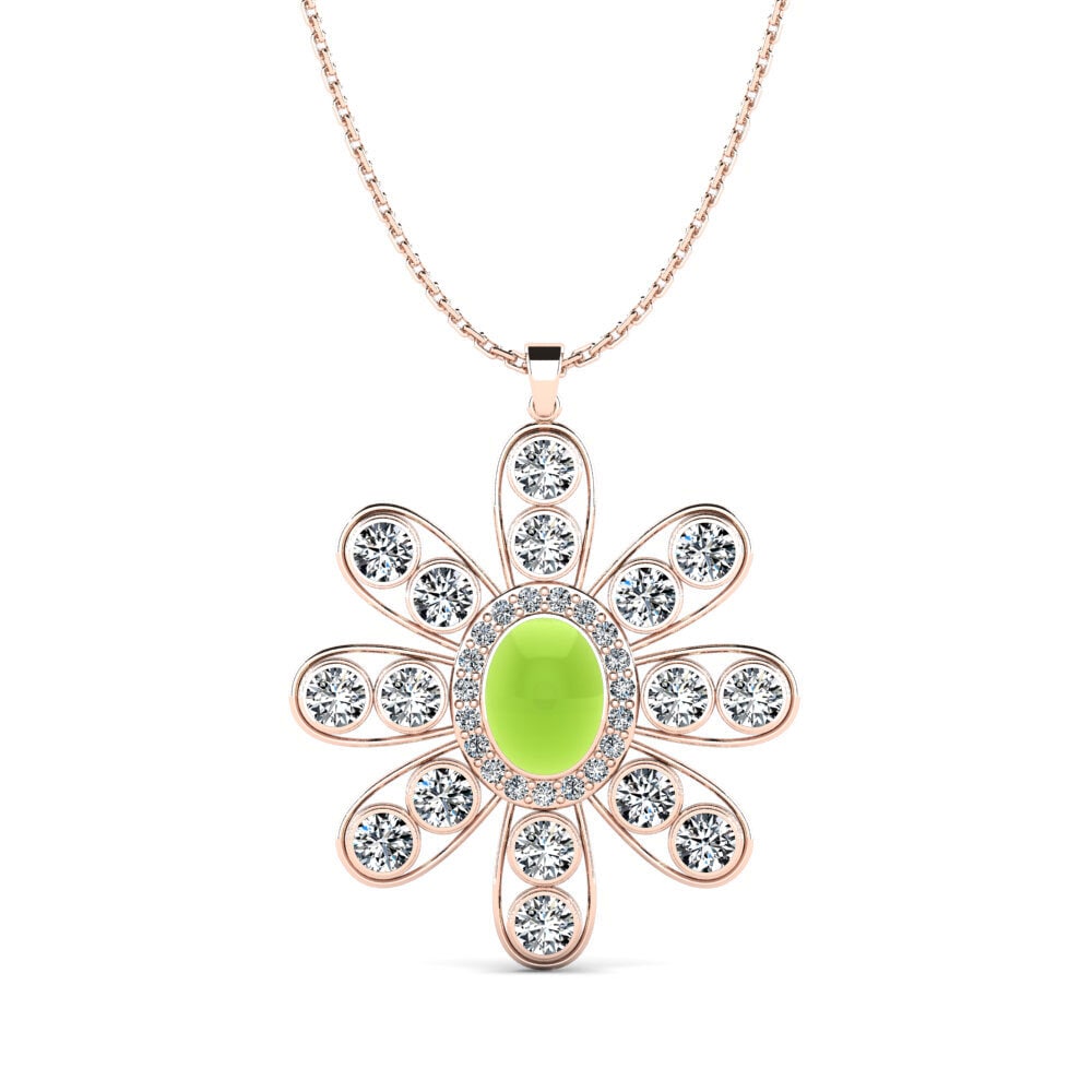 14k Oro Rosa Peridoto Cabujón Colgante de Mujer Garvin