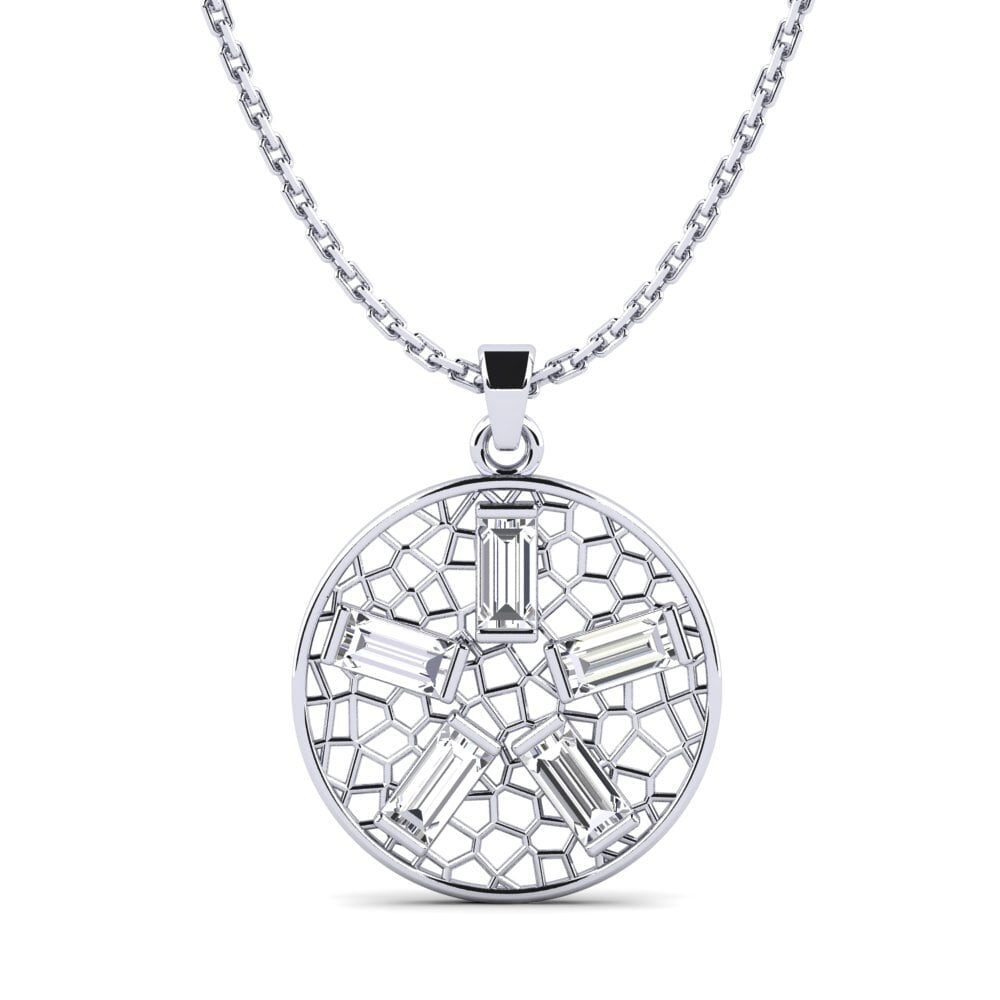 Ciondolo Tondo Acquamarina Con Cubic Zirconia Bianchi In ARGENTO 925 Galvanica Rodio
