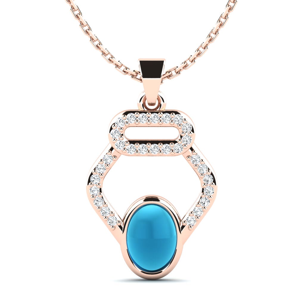 14k Oro Rosa Topacio Azul Cabujón Colgante de Mujer Gavenia