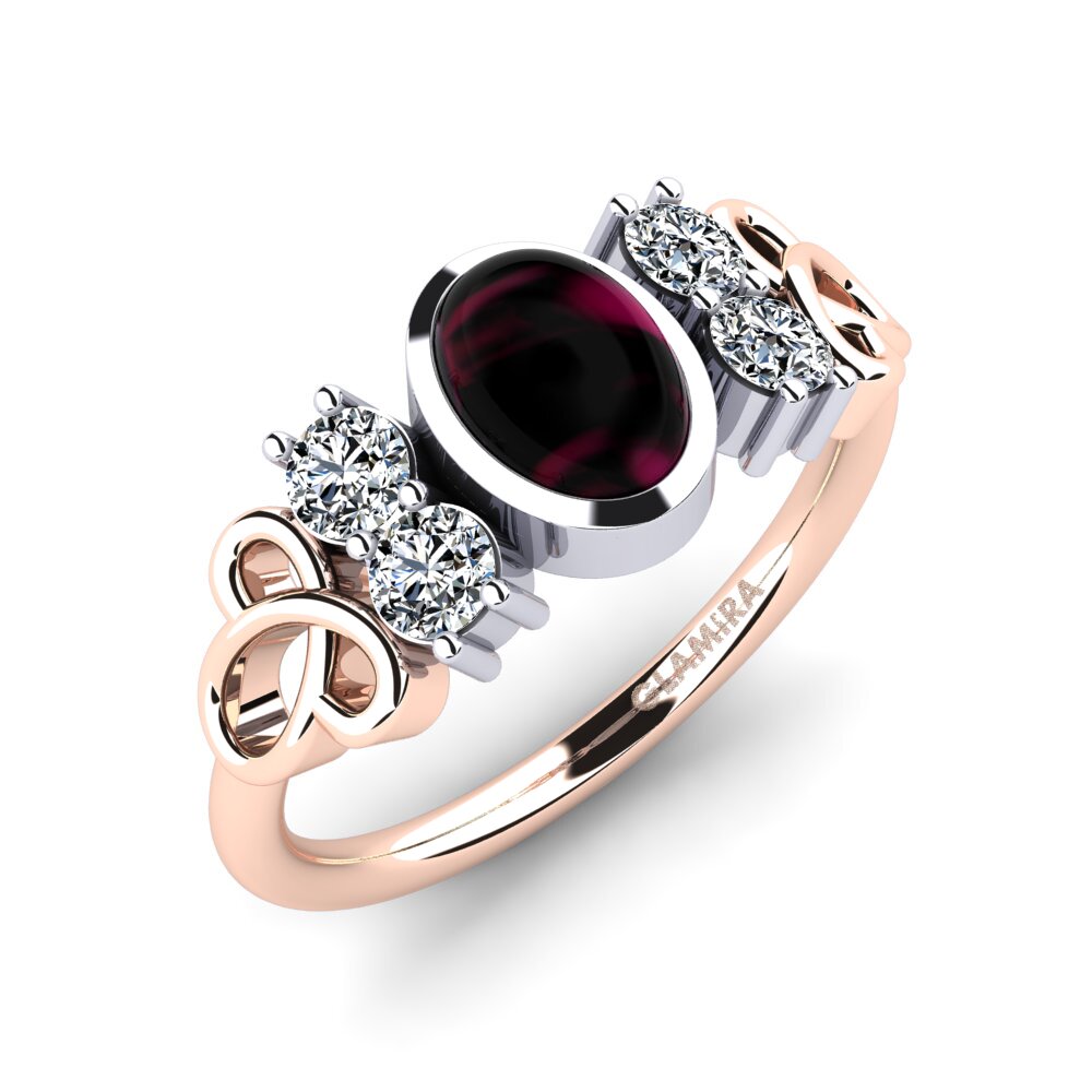 14k Oro Rosa & Blanco Granate Rhodolite Cabujón Anillo Gavraila