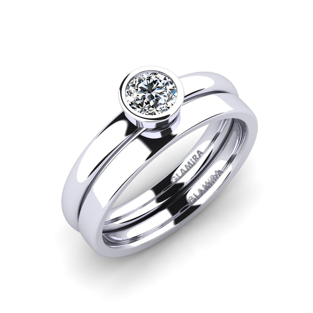 9k Oro Blanco Circonita Set de Anillos True Love