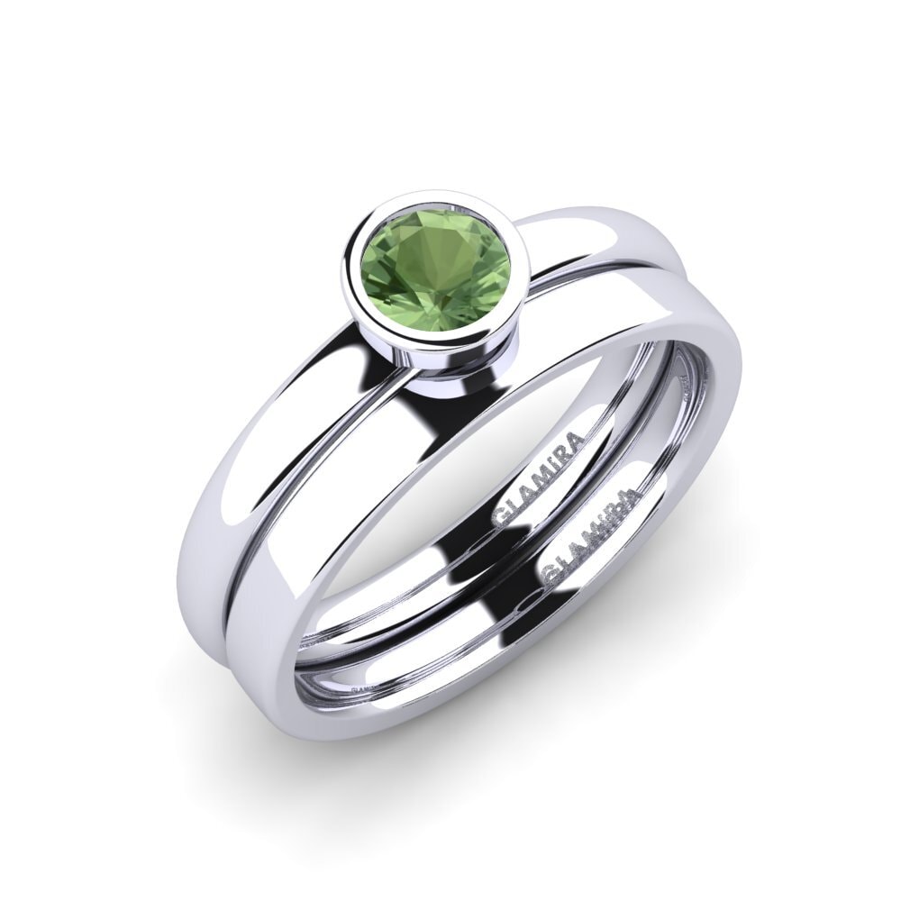 White Silver Green Sapphire Bridal Set True Love
