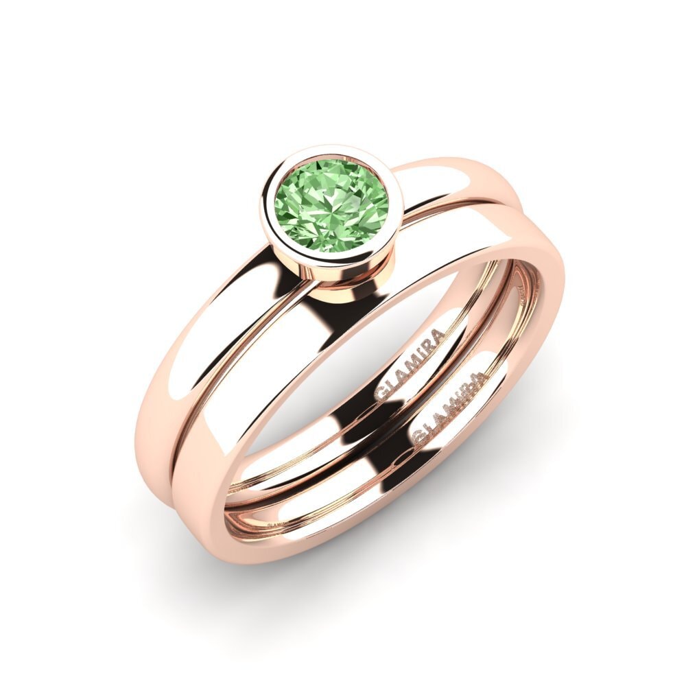 14ct Rose Gold Green Diamond Bridal Set True Love