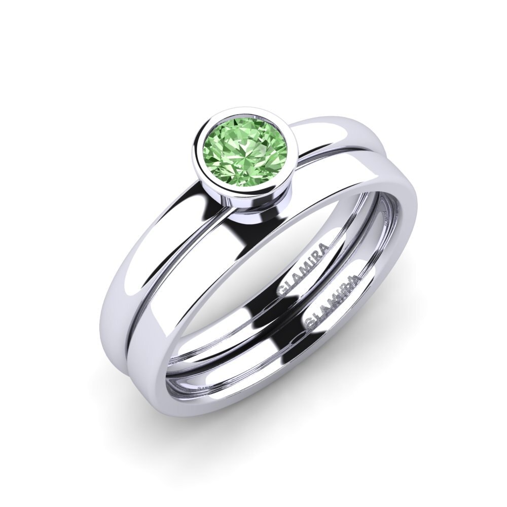 9ct White Gold Green Diamond Bridal Set True Love