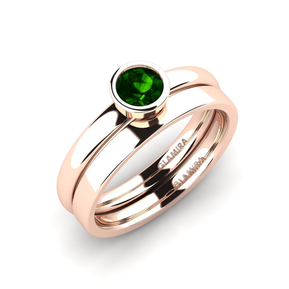14ct Rose Gold Green Tourmaline Bridal Set True Love