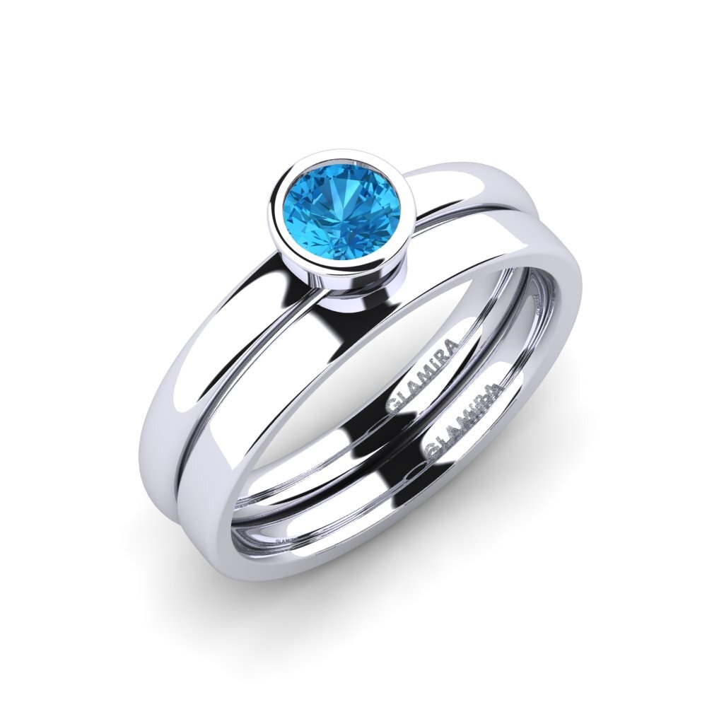 Platino 950 Topazio Azzurro Set da Sposa True Love