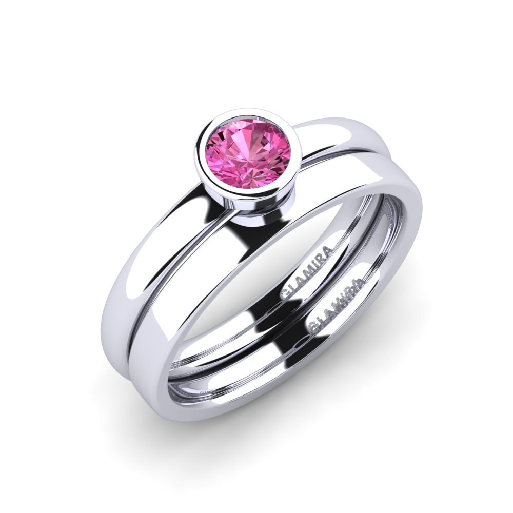 14ct White Gold Pink Topaz Bridal Set True Love