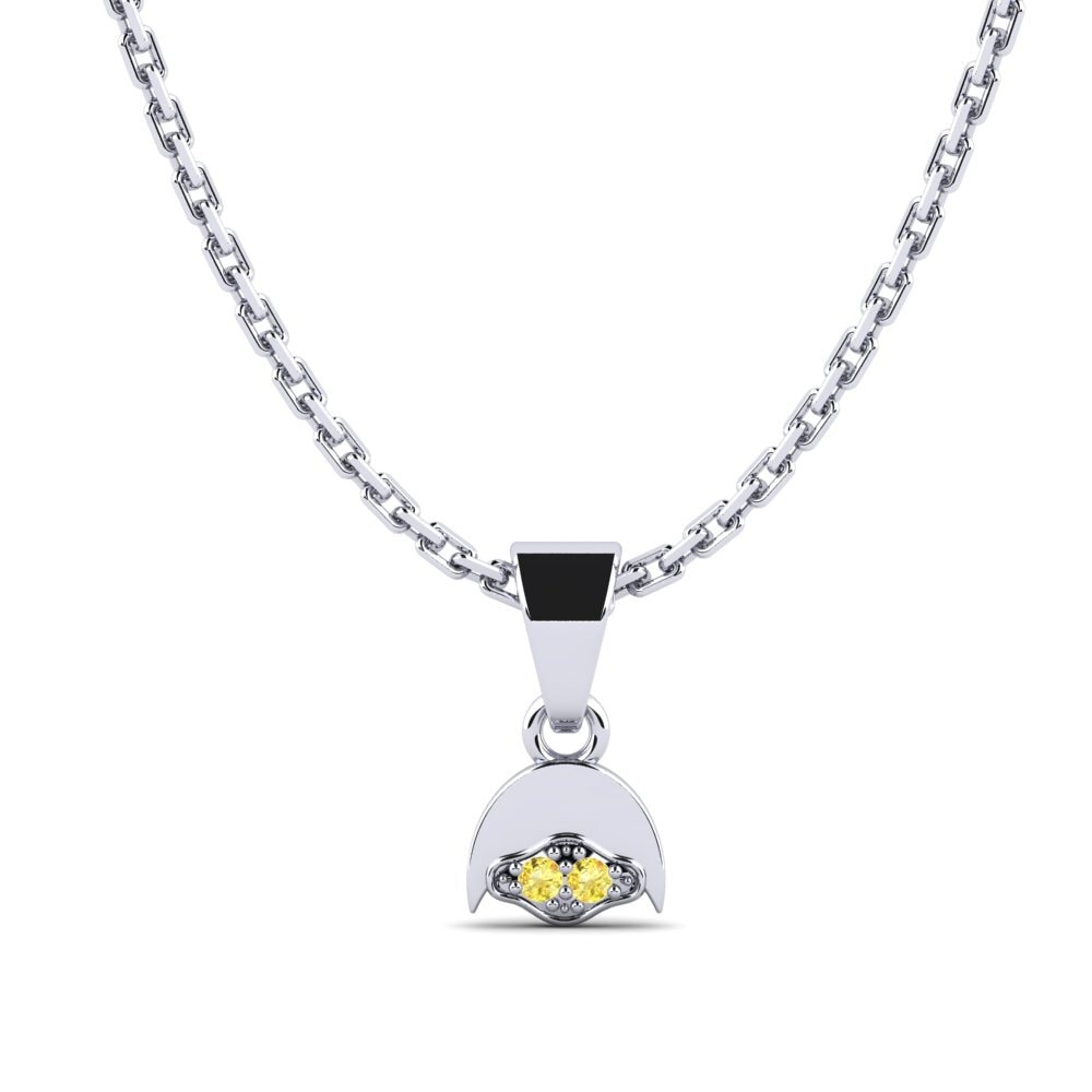 18k Oro Blanco Zafiro amarillo Colgante de Mujer Gdansk