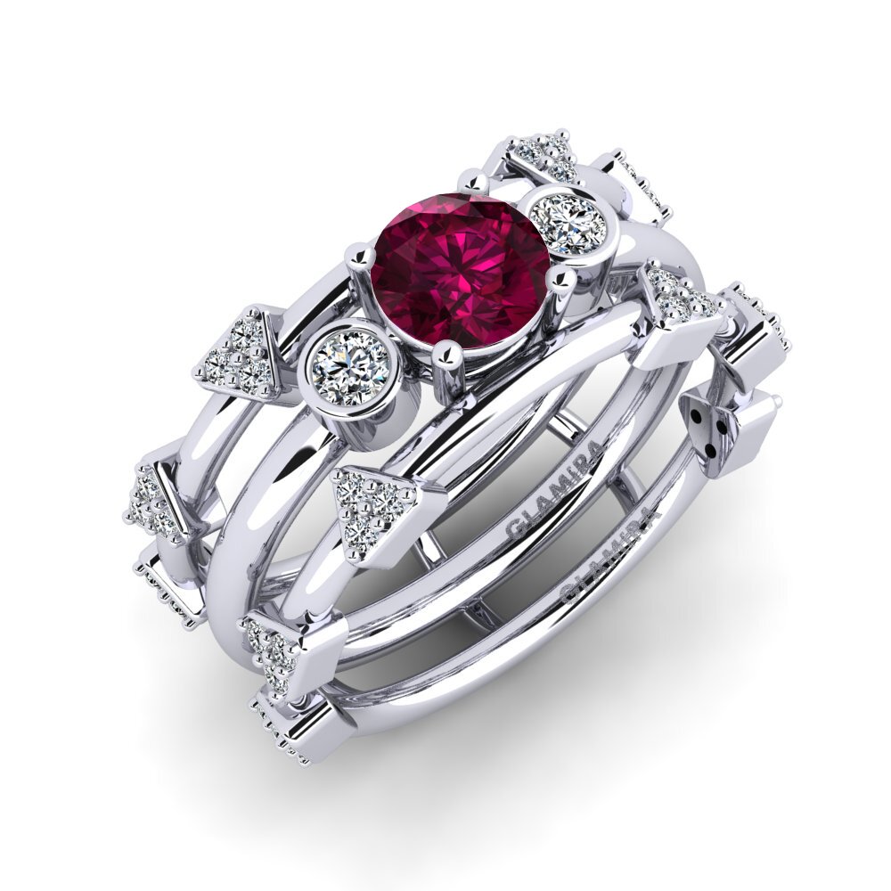 18ct White Gold Rhodolite Garnet Ring Gdend SET