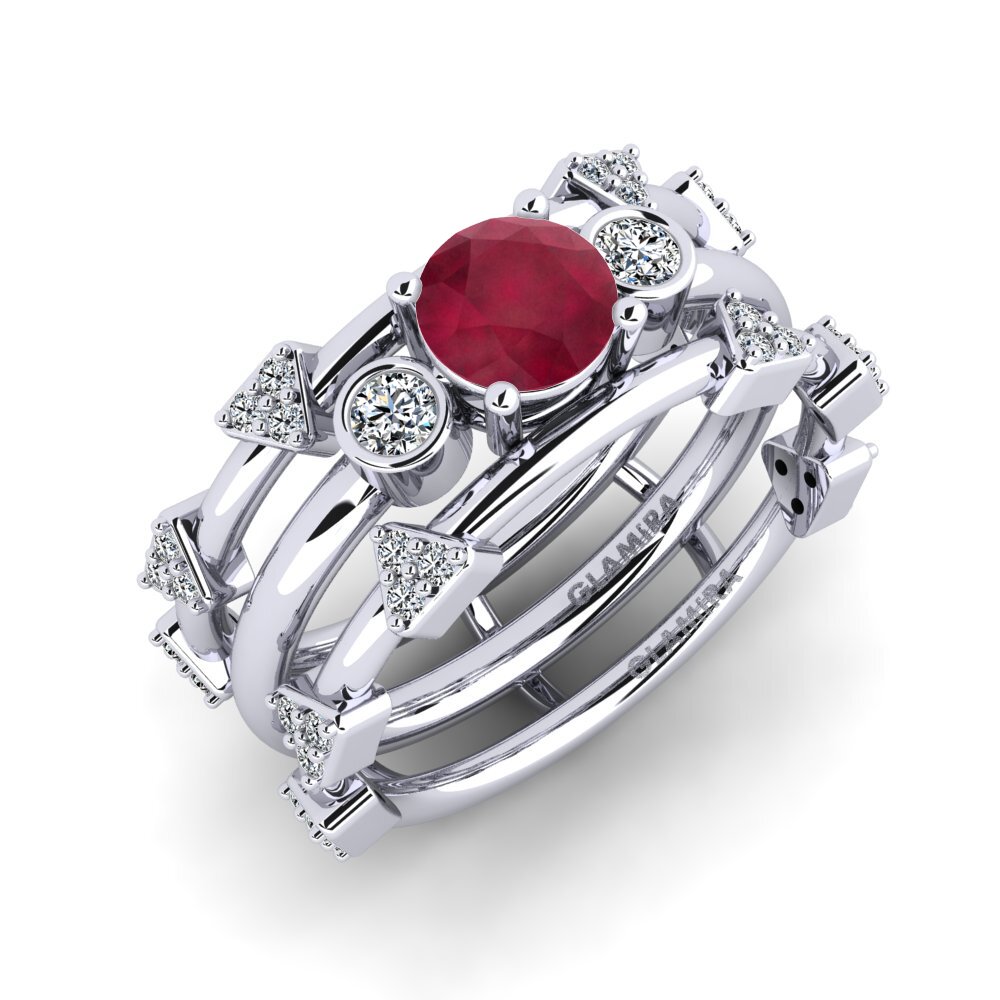 White Silver Ruby Ring Gdend SET