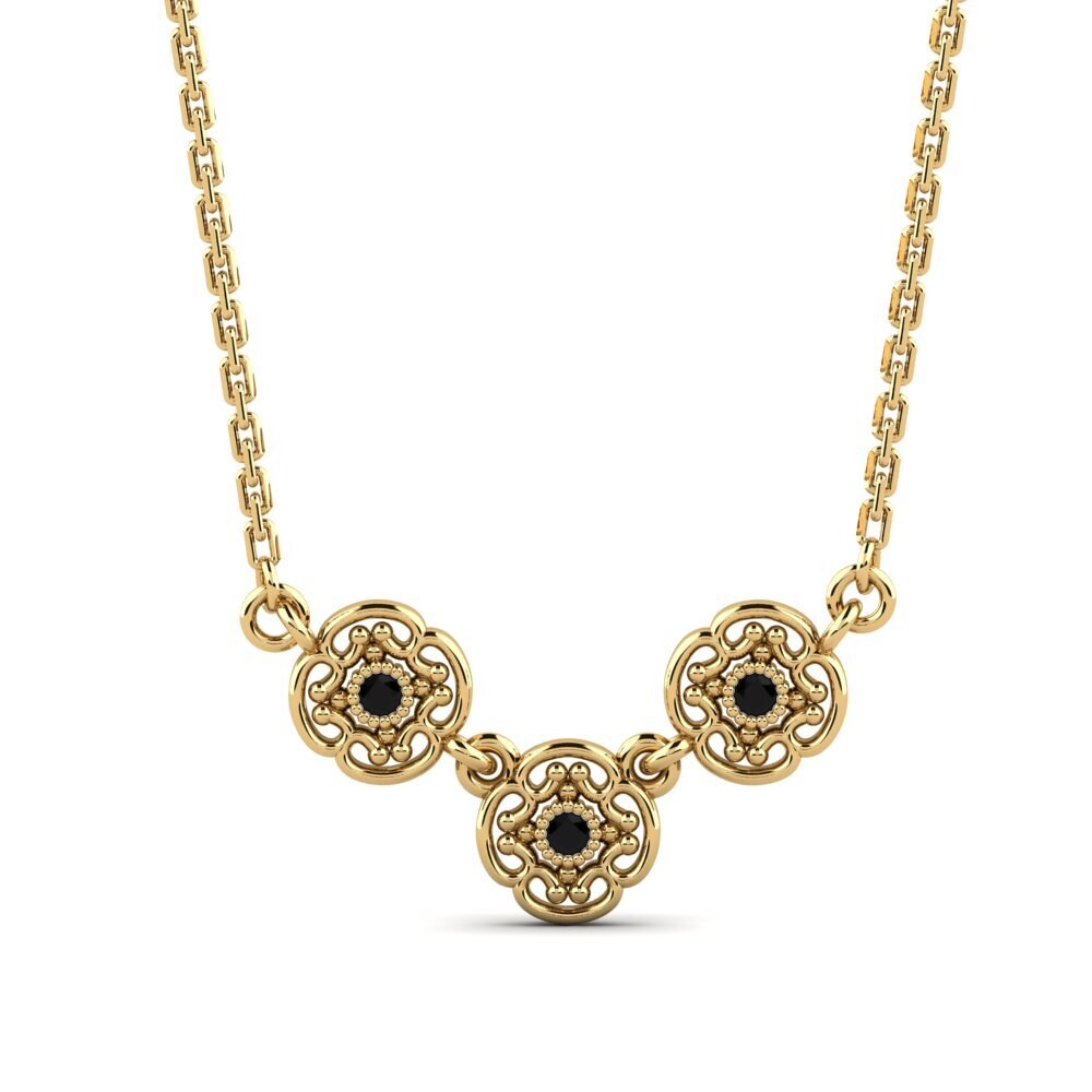 9ct Yellow Gold Round Black Diamond Women's Necklace Geelong - Main Image