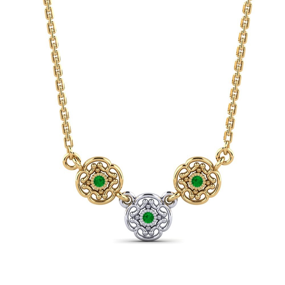 14k Oro Amarillo & Blanco Esmeralda Collar de Mujer Geelong