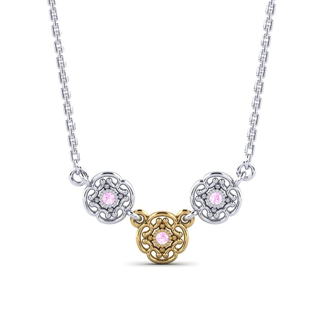 18k Oro Blanco & Amarillo Zafiro Rosado Collar de Mujer Geelong