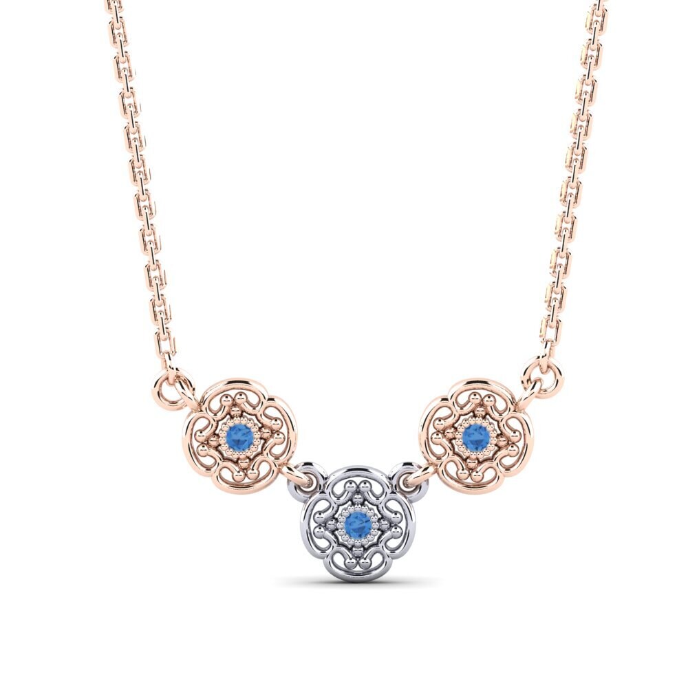 9k Oro Rosa & Blanco Circonita Azul Oscuro Collar de Mujer Geelong