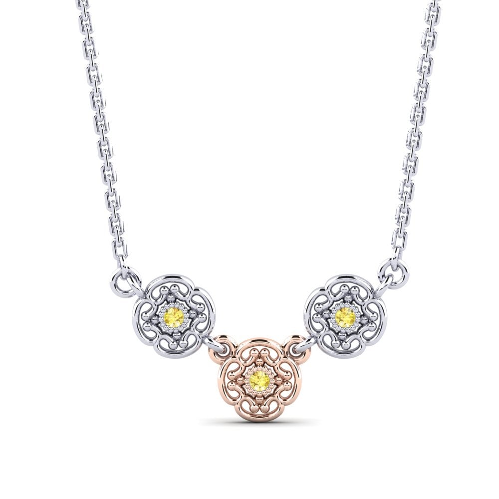 14k Oro Blanco & Rosa Zafiro amarillo Collar de Mujer Geelong