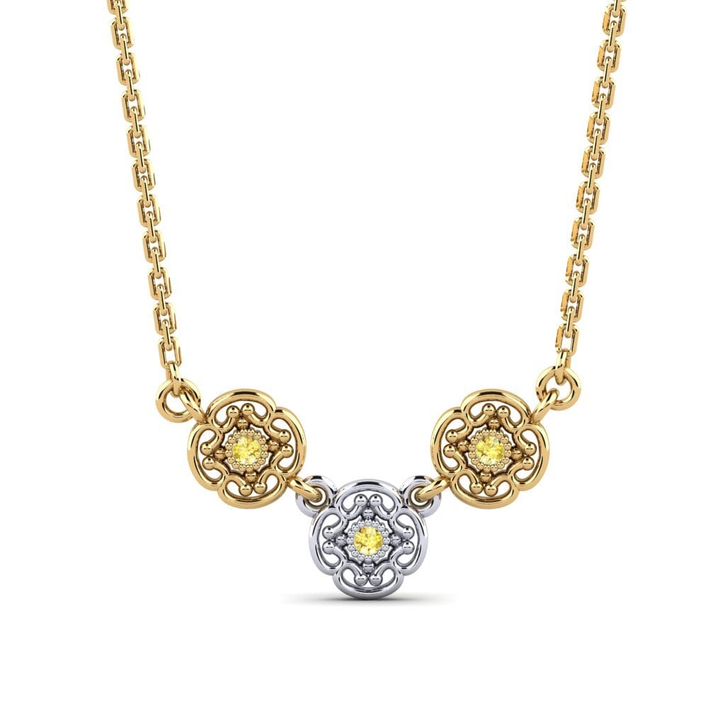 14k Oro Amarillo & Blanco Zafiro amarillo Collar de Mujer Geelong