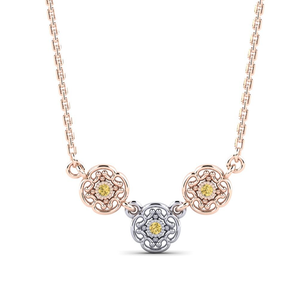 9k Oro Rosa & Blanco Diamante Amarillo Collar de Mujer Geelong