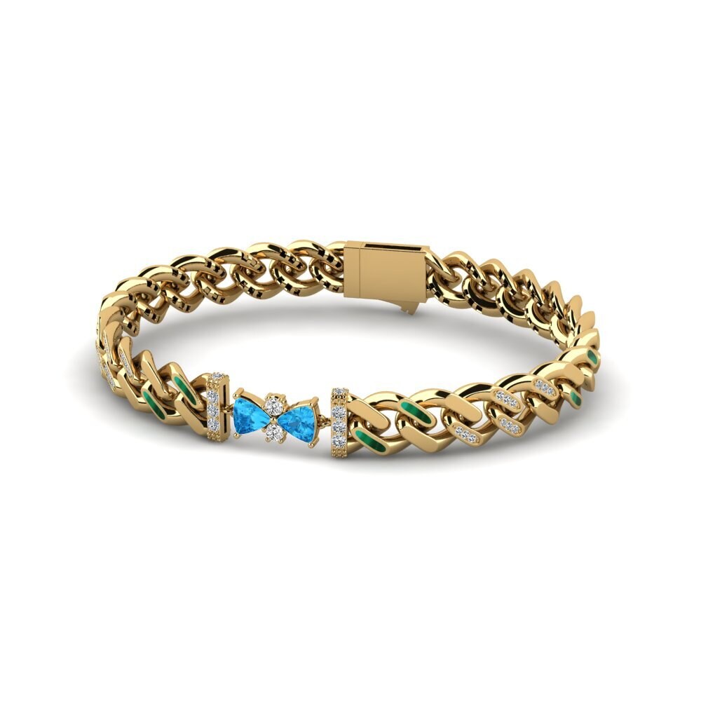 14k Oro Amarillo Topacio azul Pulsera de Mujer Geezer