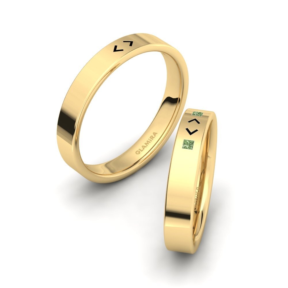 14ct Yellow Gold Green Diamond Ring Gemisre SET
