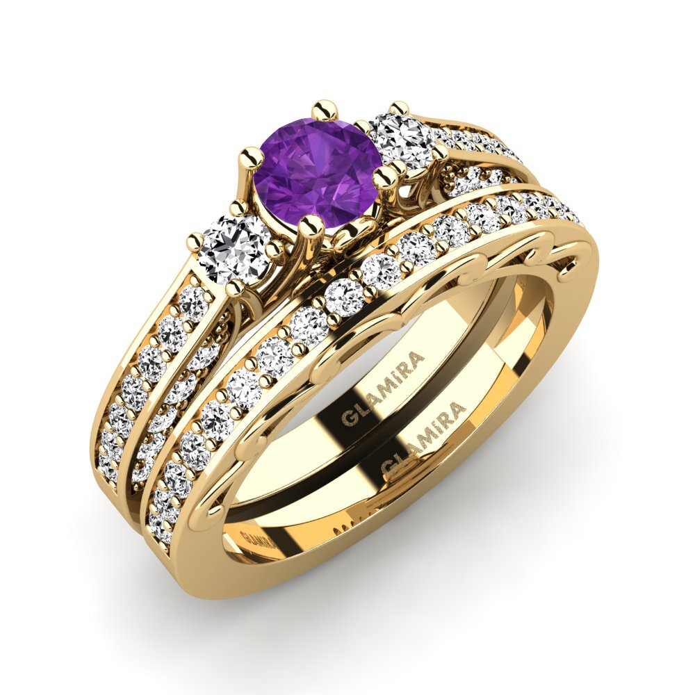 14k Oro Amarillo Amatista Set de Anillos Gemmiferous