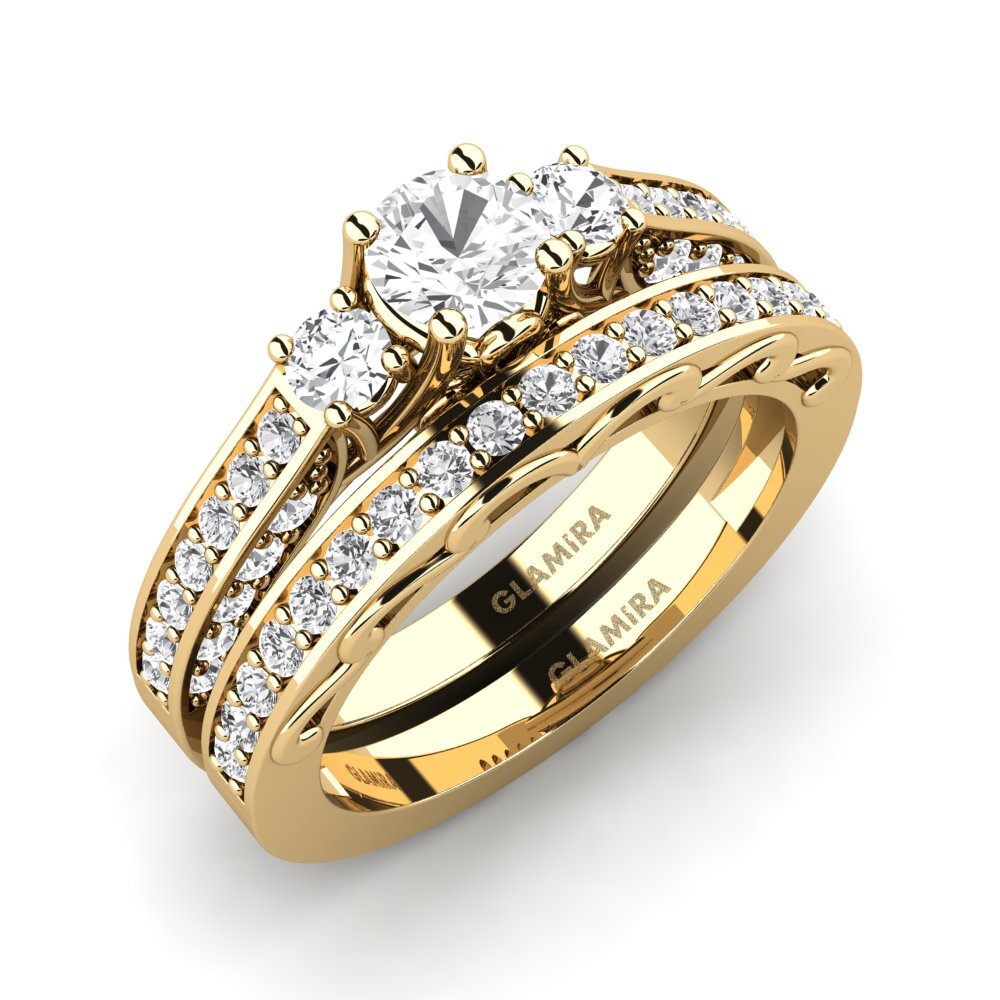 18ct Yellow Gold White sapphire Bridal Set Gemmiferous