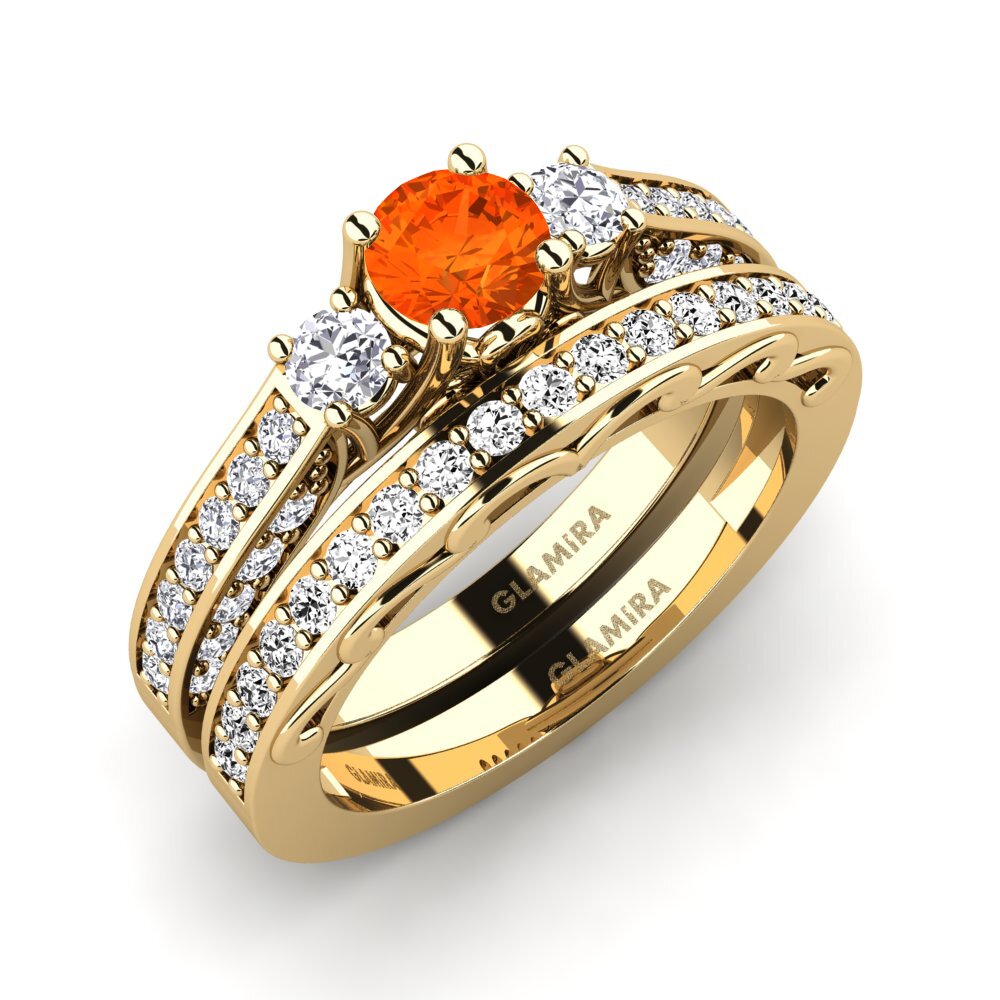 14ct Yellow Gold Fire Opal Bridal Set Gemmiferous