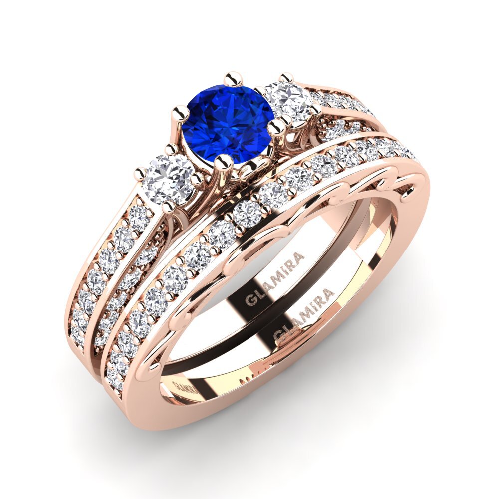 14ct Rose Gold Sapphire (Lab Created) Bridal Set Gemmiferous