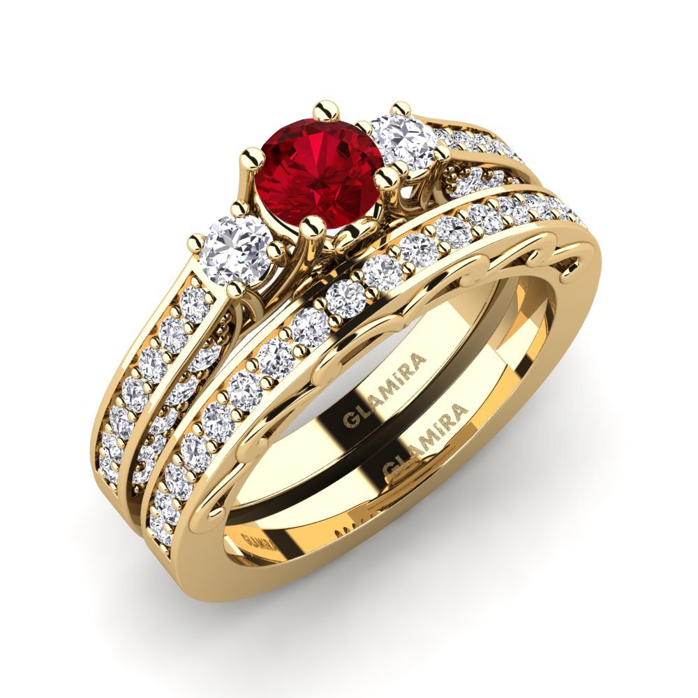 9ct Yellow Gold Red Zirconia Bridal Set Gemmiferous