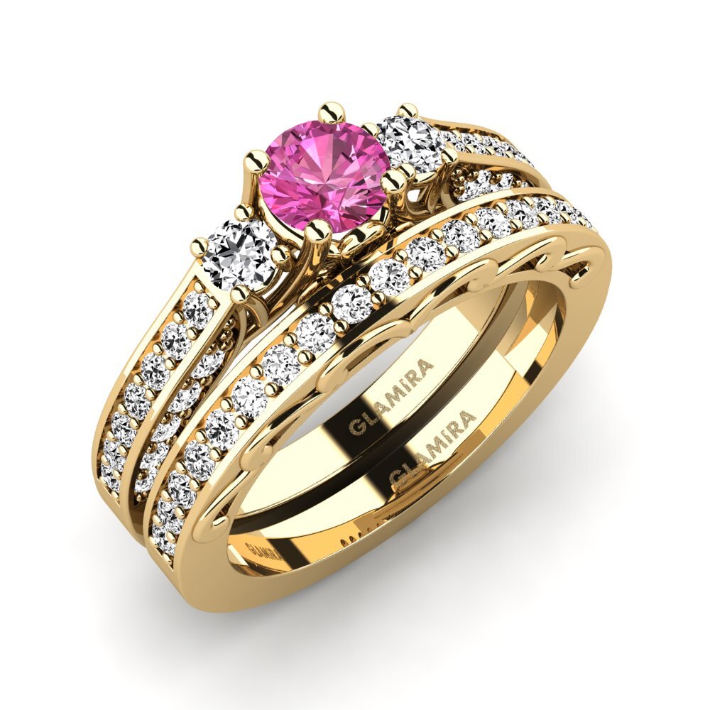 14k Oro Amarillo Topacio Rosa Set de Anillos Gemmiferous