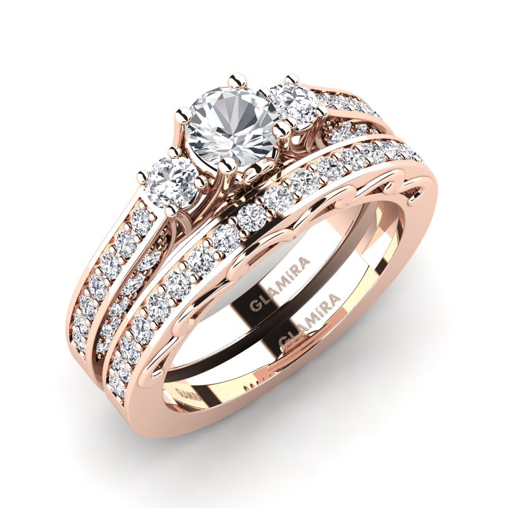 14ct Rose Gold White Zircon Bridal Set Gemmiferous