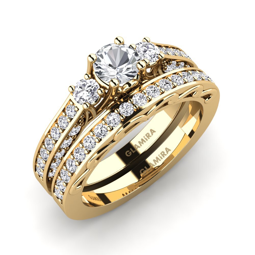 14ct Yellow Gold White Zircon Bridal Set Gemmiferous
