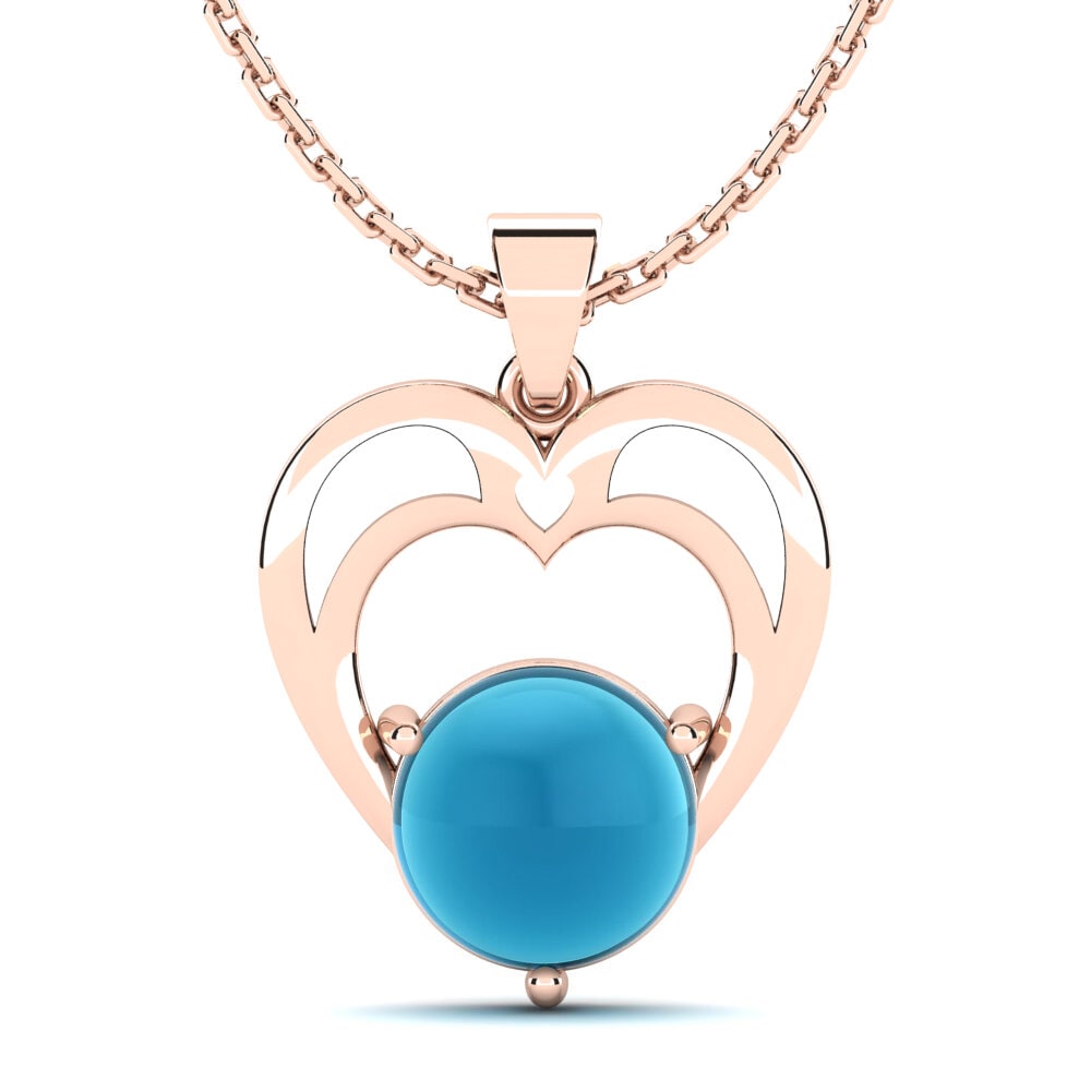 14k Oro Rosa Topacio Azul Cabujón Colgante de Mujer Generose