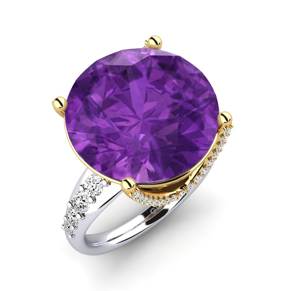 14k Oro Blanco & Amarillo Amatista Anillo Gerlindis