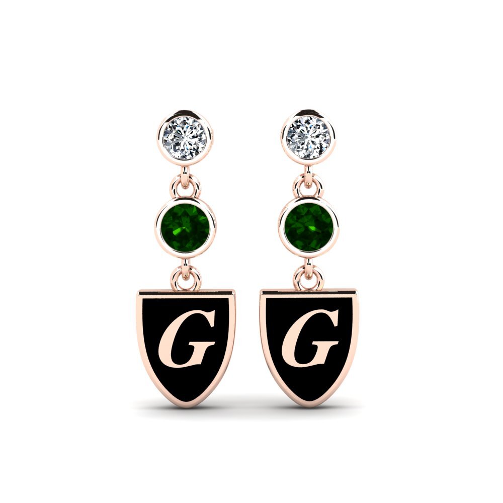 Initial & Name Green Tourmaline 14ct Rose Gold Earrings