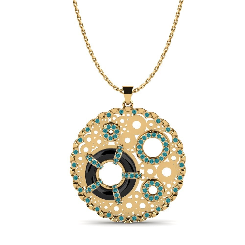 9ct Yellow Gold Blue Diamond Women's Pendant Geula