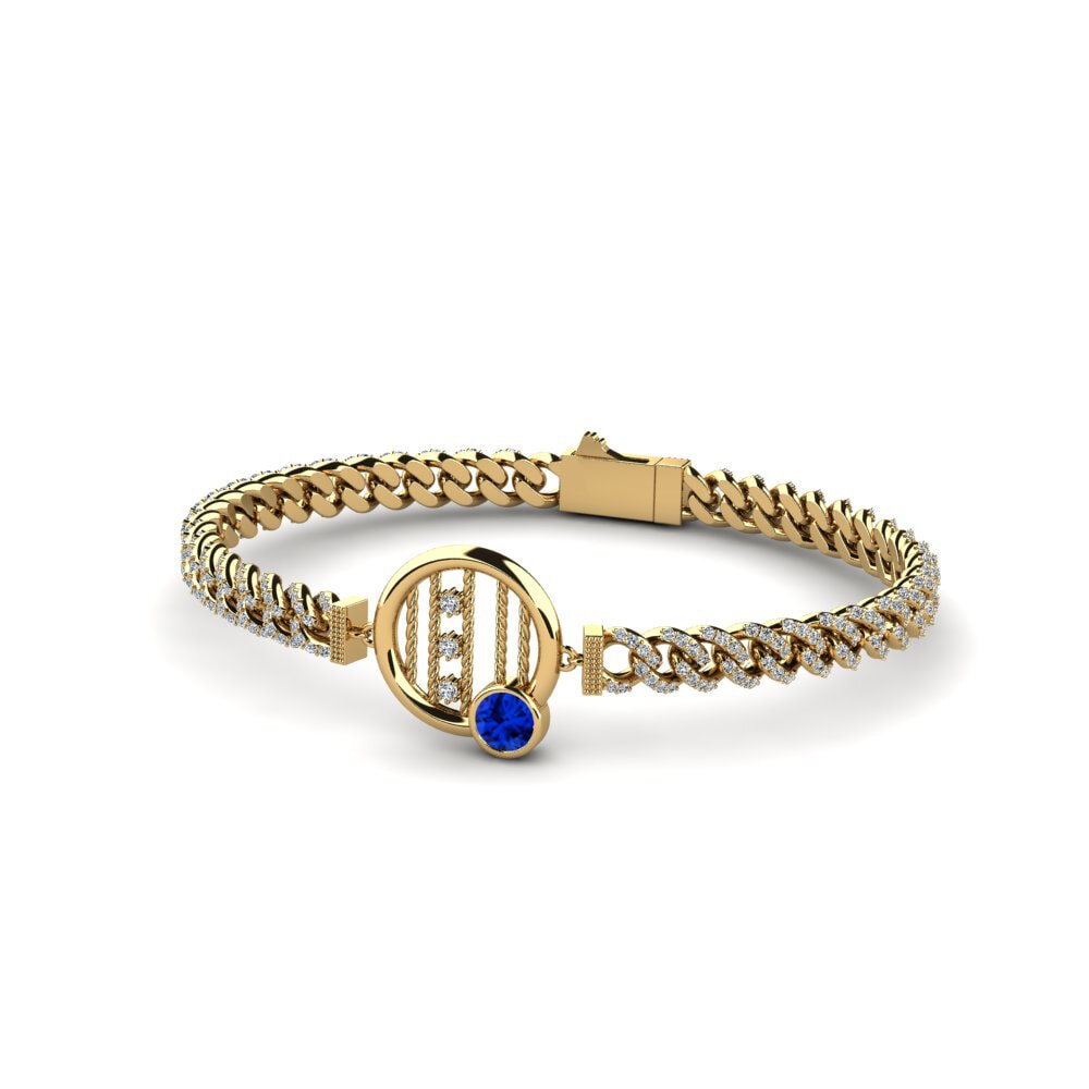14k Oro Amarillo Safiro (Creado en Laboratorio) Pulsera de Mujer Geyflorrin