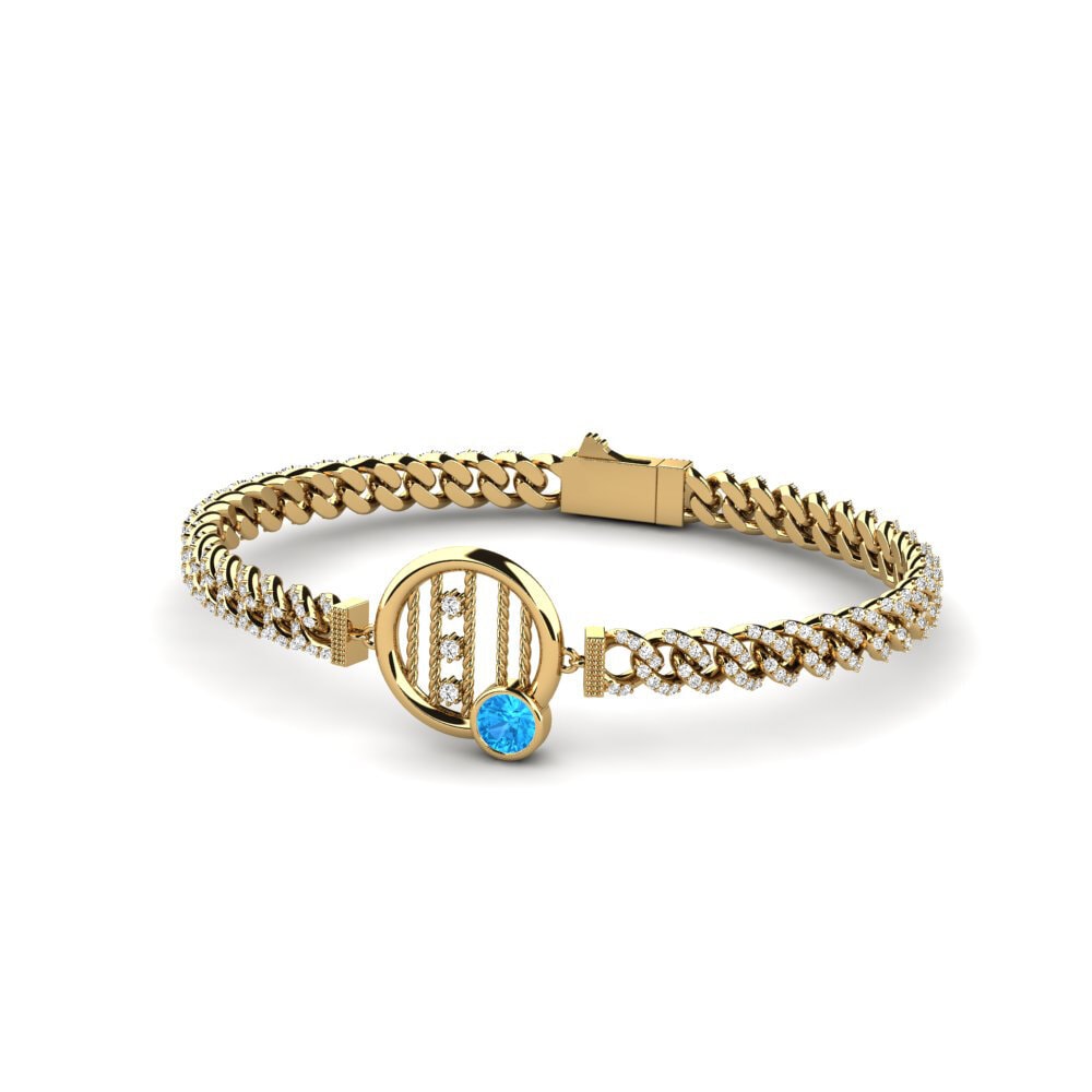 14k Oro Amarillo Topacio azul Pulsera de Mujer Geyflorrin