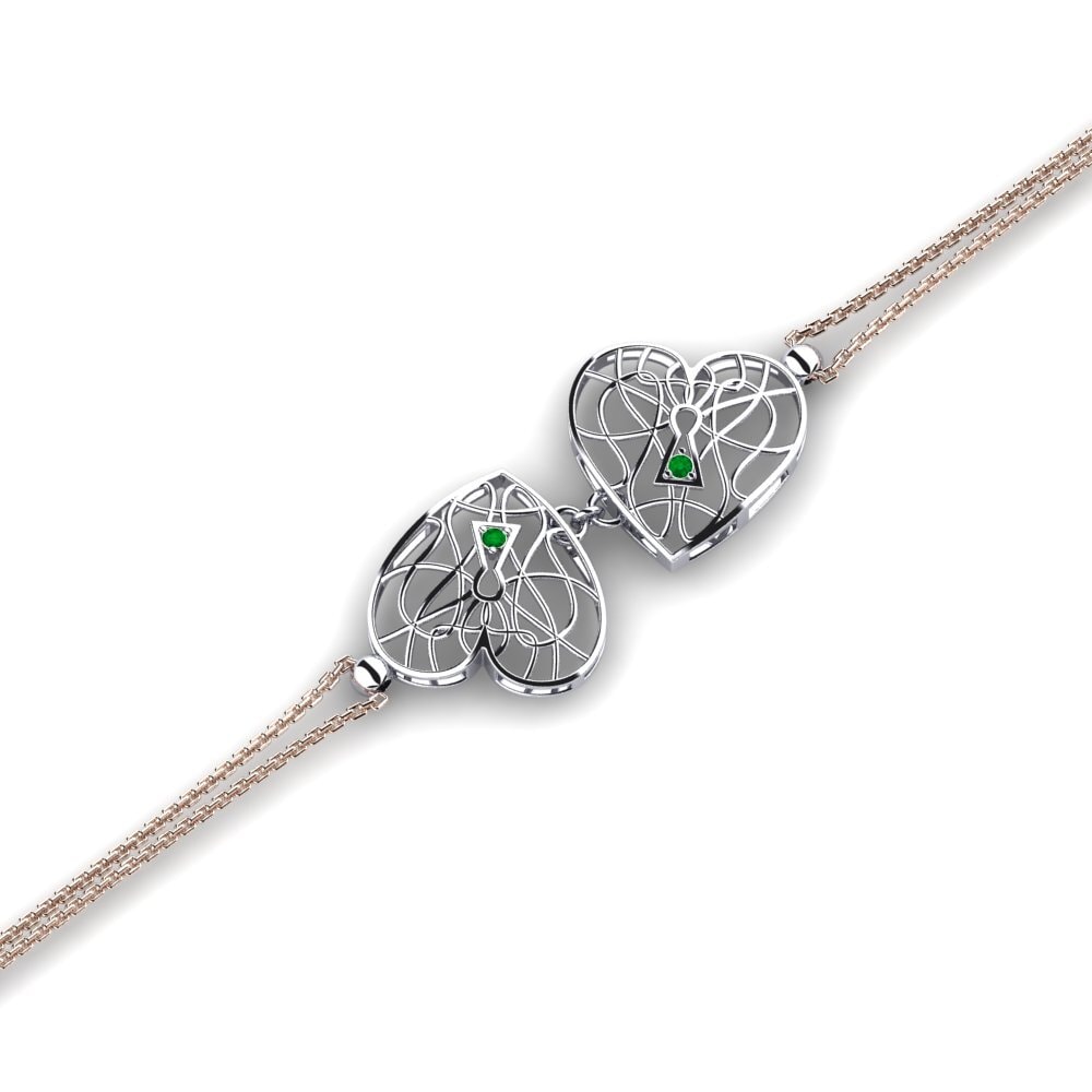 9ct Rose & White Gold Emerald Women's Bracelet Gibbose