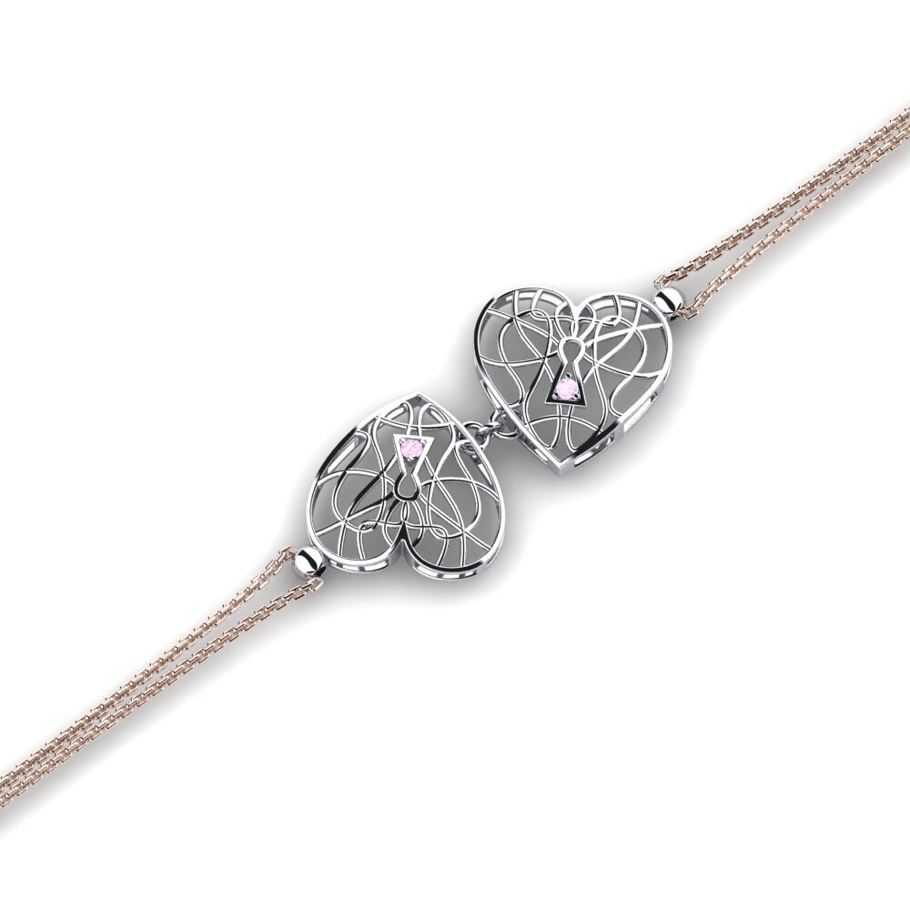 9ct Rose & White Gold Pink Sapphire Women's Bracelet Gibbose