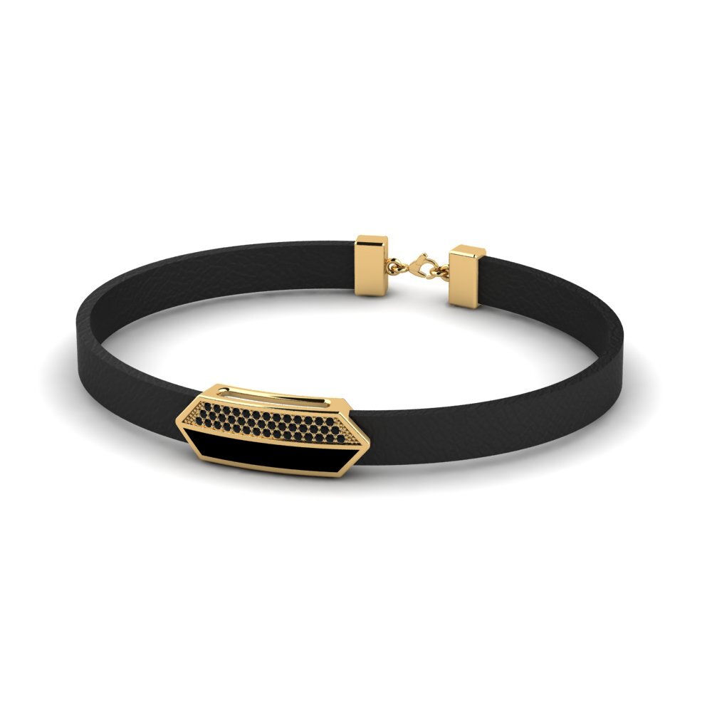 9ct Yellow Gold Black Onyx Men's Bracelet Gible