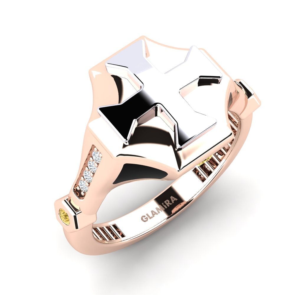 14ct Rose & White Gold Yellow Diamond Men's Ring Gildea